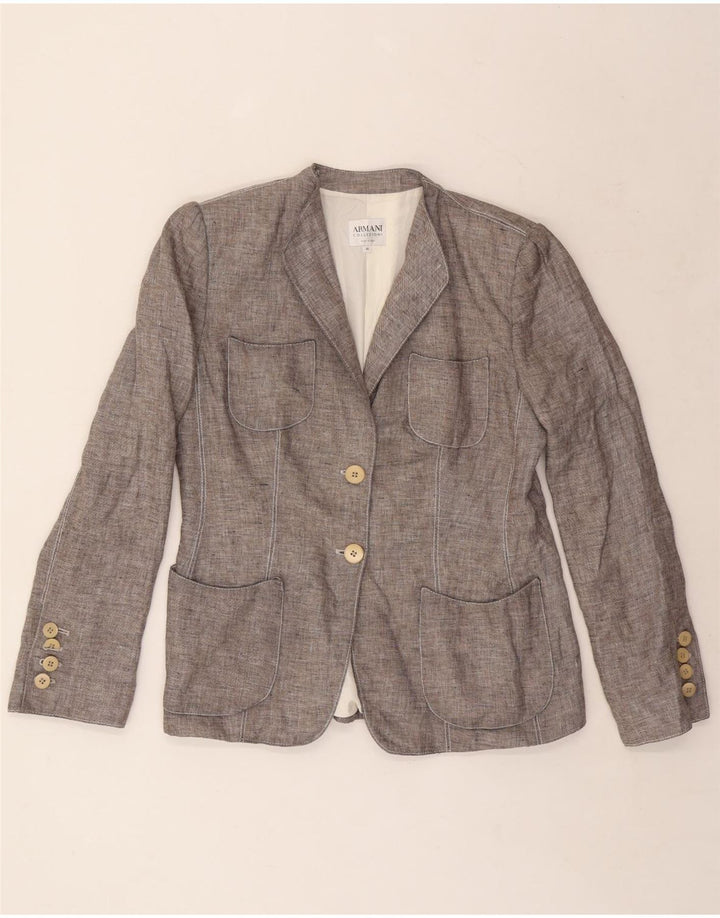 Armani Collezioni Dame 2 Button Blazer Jacket IT 46 Stor Grå Linen