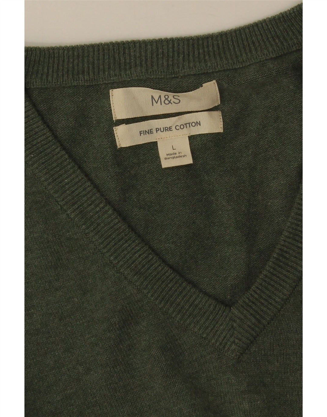 MARKS & SPENCER Herre V-hals sweater Stor grøn bomuld
