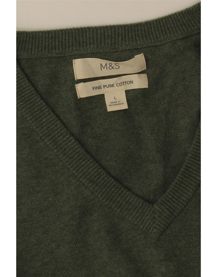 MARKS & SPENCER Herre V-hals sweater Stor grøn bomuld