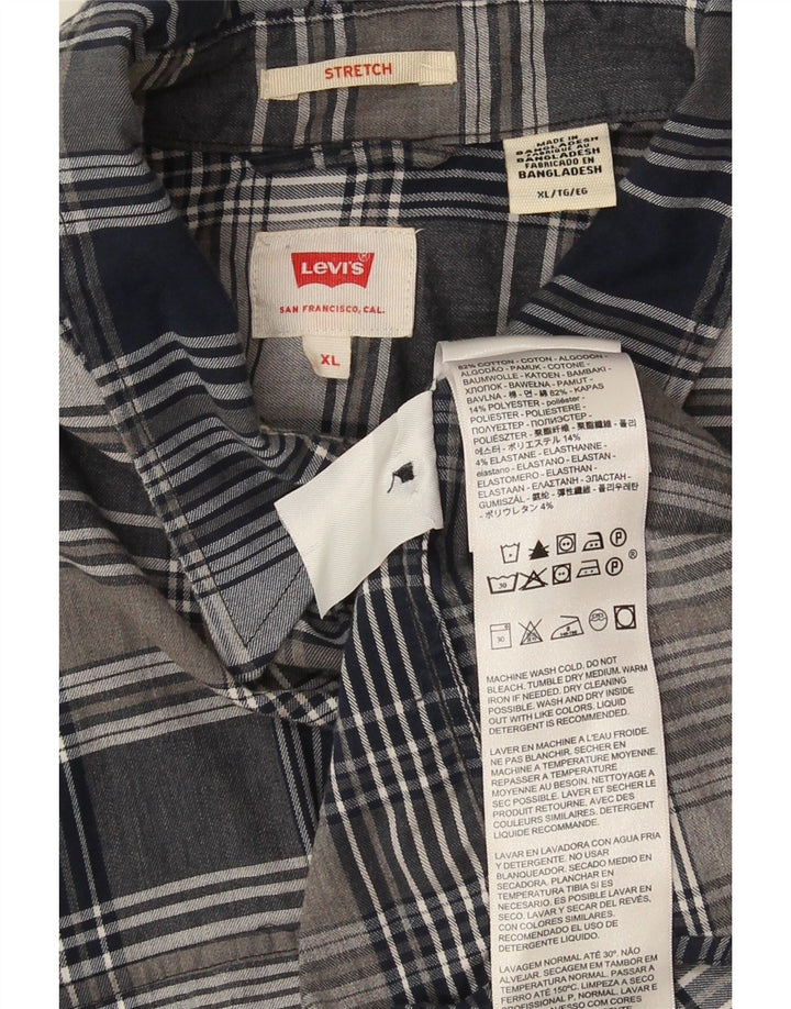Levi's kortærmet herreskjorte XL marineblå ternet bomuld