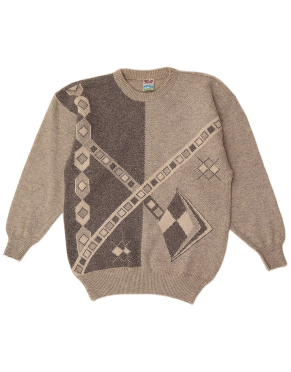 Shetland Jeneros Herre Crew Neck Jumper Sweater Medium Grå Geometrisk