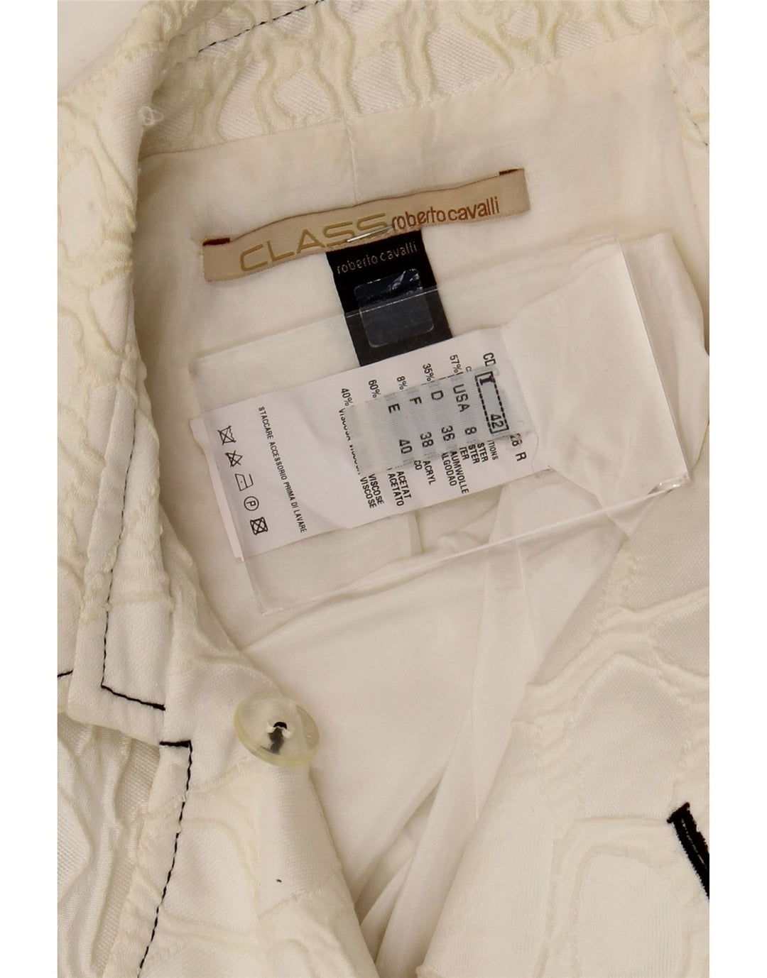 Roberto Cavalli Dame Blazer Jacket IT 42 Medium Off White Geometrisk