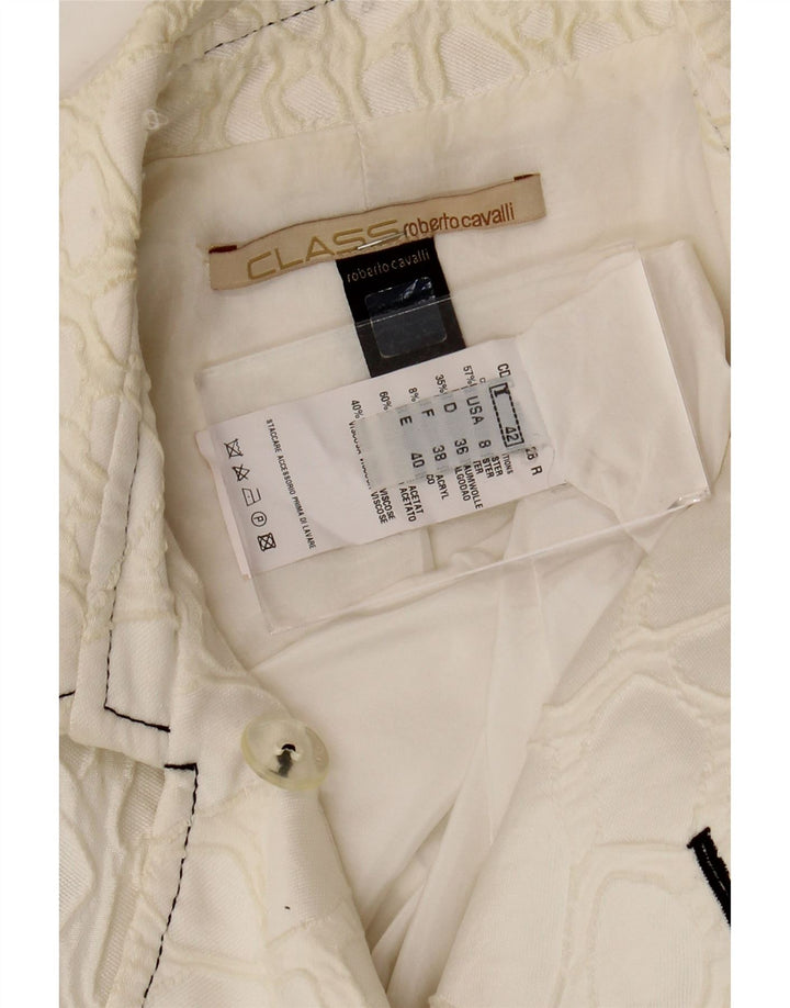Roberto Cavalli Dame Blazer Jacket IT 42 Medium Off White Geometrisk