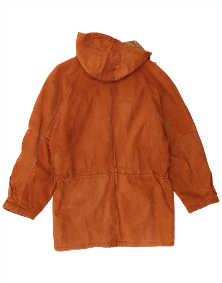 Vintage herre hætte ruskind parkajakke IT 50 stort brunt læder