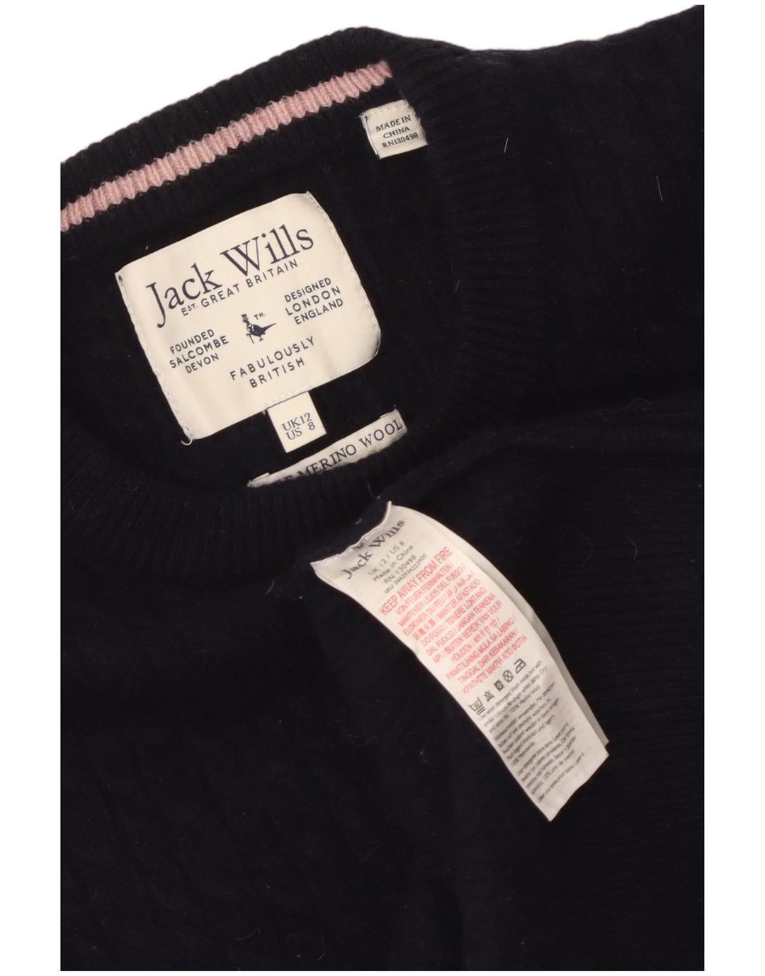 Jack Wills Dame Boat Neck Jumper Sweater UK 12 Medium Navy Blue