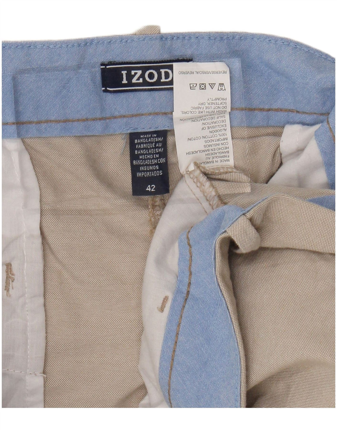 IZOD Mens Chino Shorts W42 2XL Beige Cotton