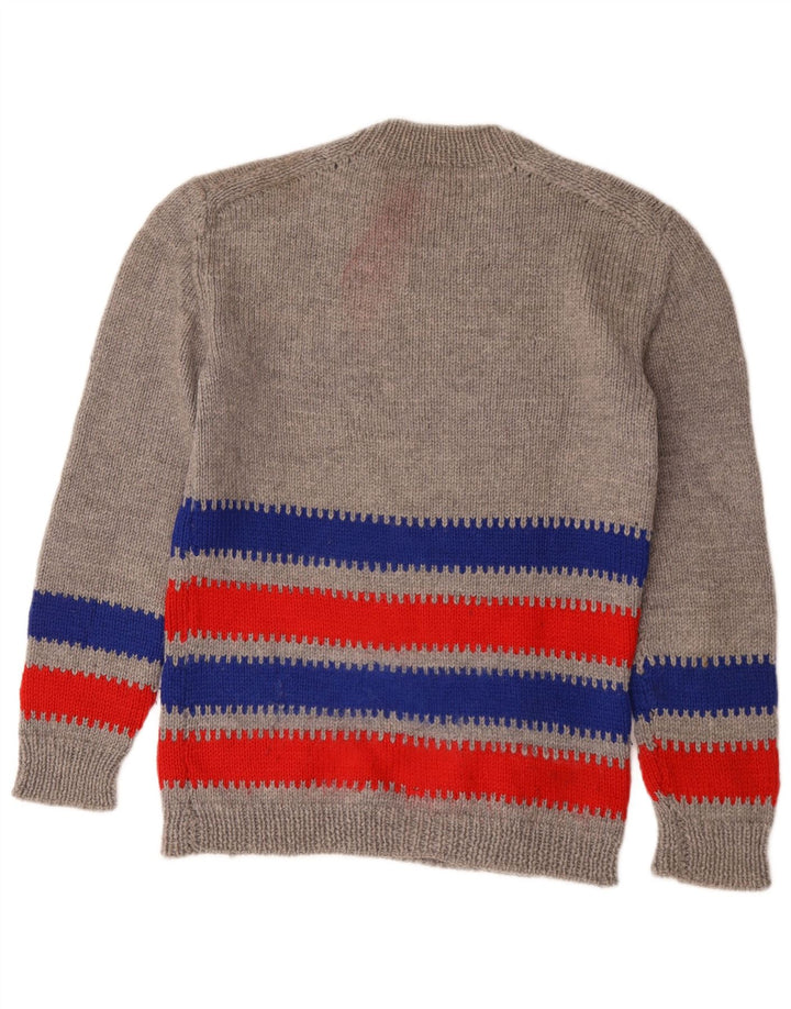 Vintage dame sweater med rund hals DK 14 mellem grå stribet