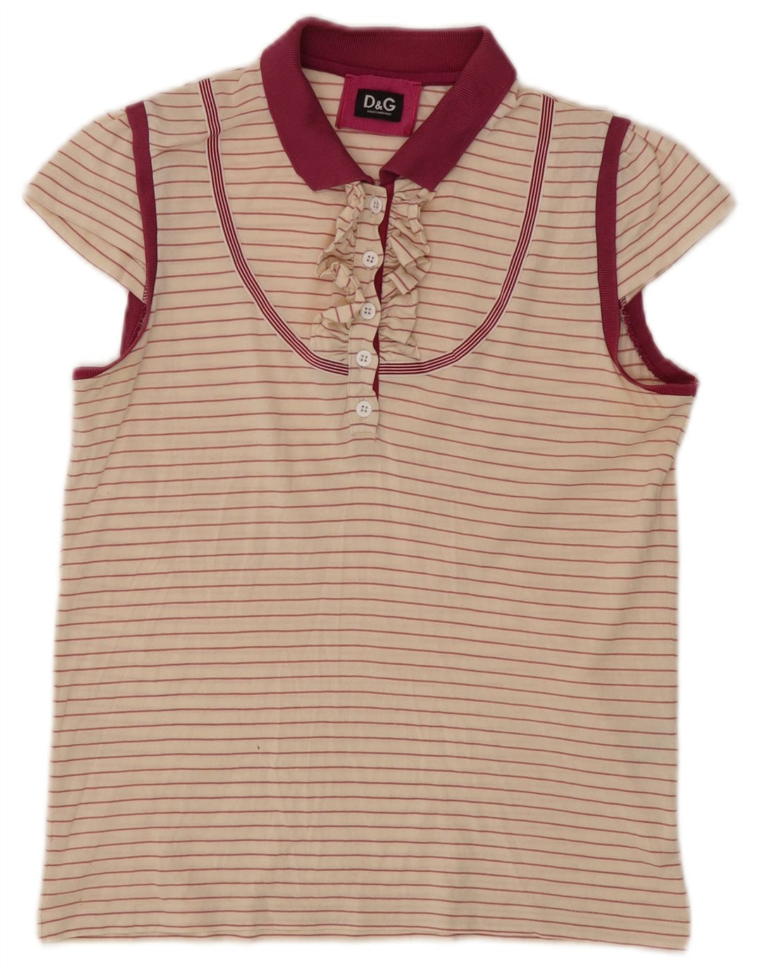 Dolce & Gabbana Dame Polo Shirt UK 12 Medium Beige Pinstripe