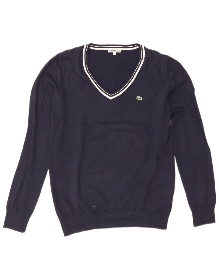 Lacoste Dame V-hals sweater Størrelse 44 Stor Marineblå Bomuld