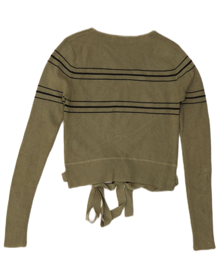 ZARA Womens Crop Boat Neck Jumper Sweater UK 12 Medium Khaki Striped