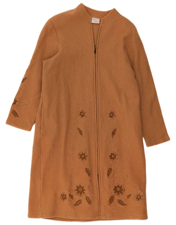 Vintage overfrakke til kvinder UK 22 3XL Beige blomsteruld