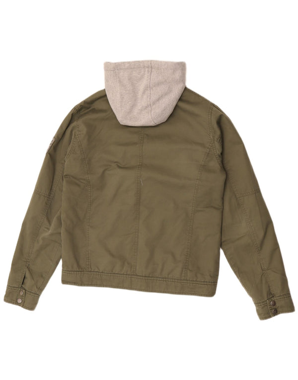 Guess Herre Grafisk Hooded Utility Jacket UK 38 Medium Khaki Colourblock