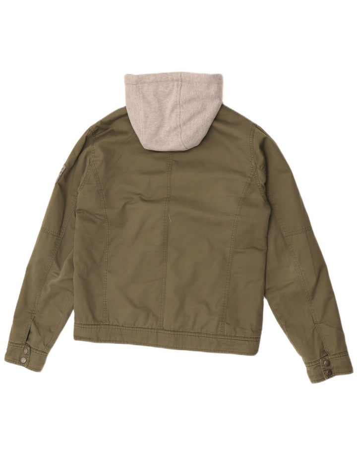 Guess Herre Grafisk Hooded Utility Jacket UK 38 Medium Khaki Colourblock
