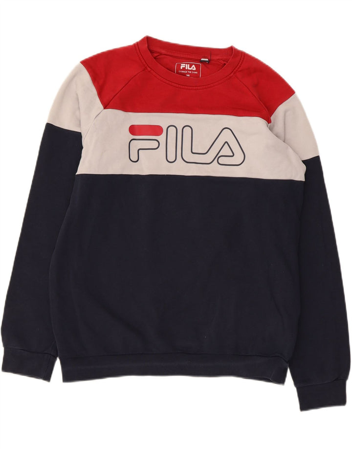 FILA Boys Graphic Sweatshirt Jumper 13-14 Years Navy Blue Colourblock