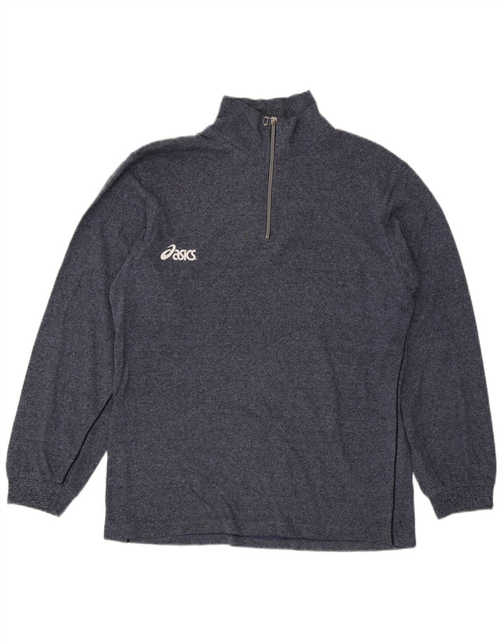 Asics Herre Grafisk Zip Neck Sweatshirt Jumper Large Navy Blue Flecked