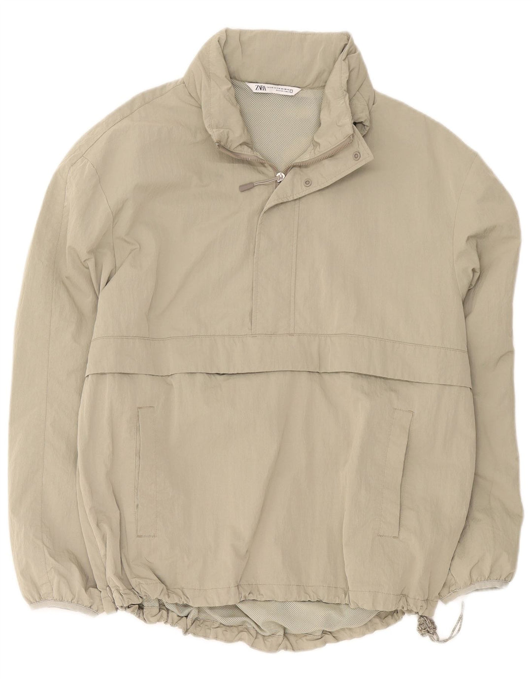 Zara Herre Loose Fit Anorak Jacket UK 36 Small Khaki Polyester