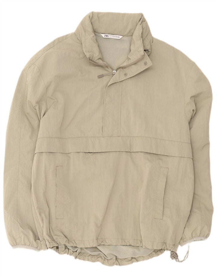 Zara Herre Loose Fit Anorak Jacket UK 36 Small Khaki Polyester