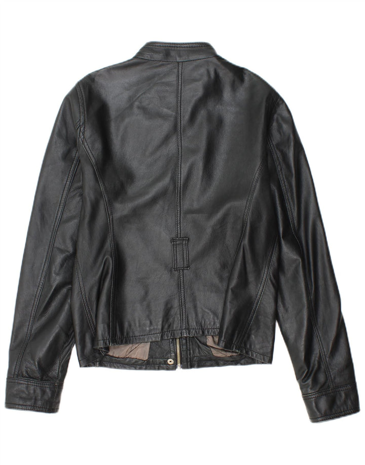 SANDRO FERRONE Dame Læderjakke UK 14 Stor Sort Læder