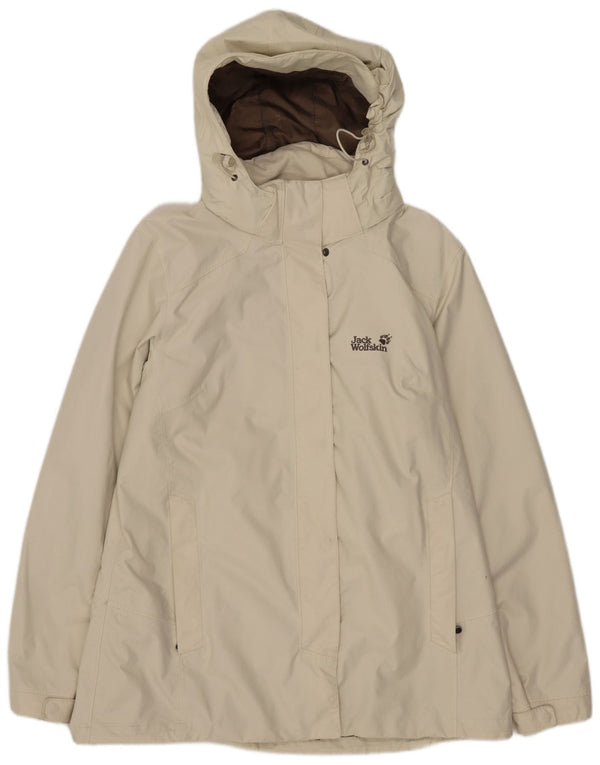 Jack Wolfskin Dame Hooded Windbreaker Jacket UK 16 Large Beige Polyamid