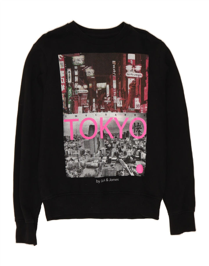 JACK & JONES Mens Graphic Sweatshirt Jumper Medium Black Cotton Vintage Jack & Jones and Second-Hand Jack & Jones from Messina Hembry 