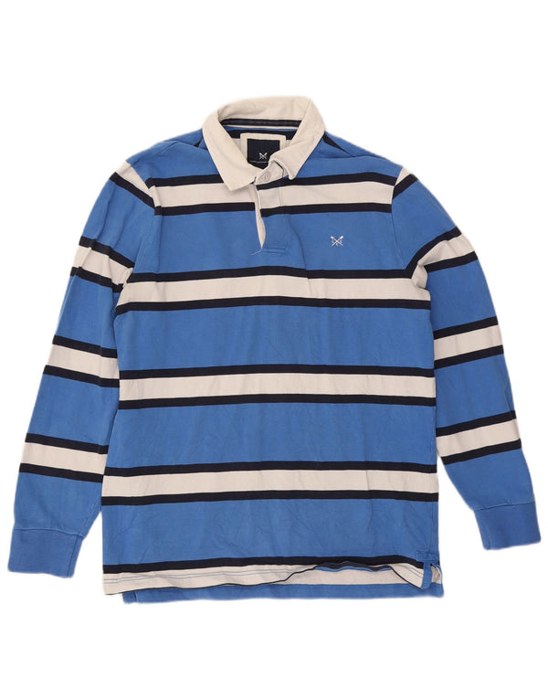 Crew Clothing Mens Long Sleeve Rugby Polo Shirt Large Blue Striped Cotton