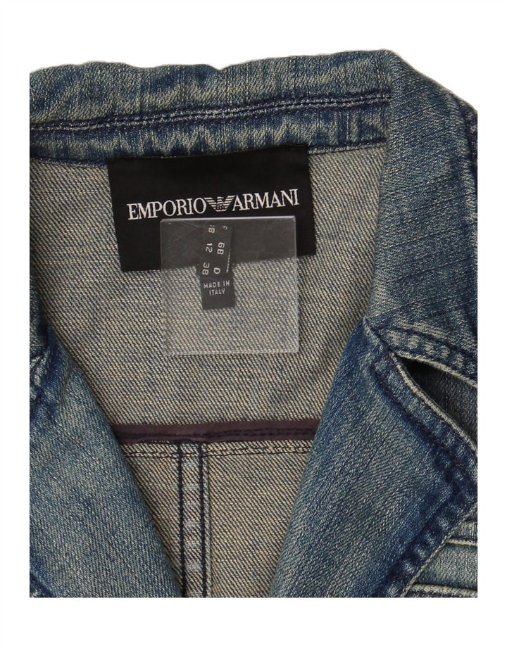 EMPORIO ARMANI Womens Crop Denim Jacket UK 12 Medium Blue Cotton Vintage Emporio Armani and Second-Hand Emporio Armani from Messina Hembry 
