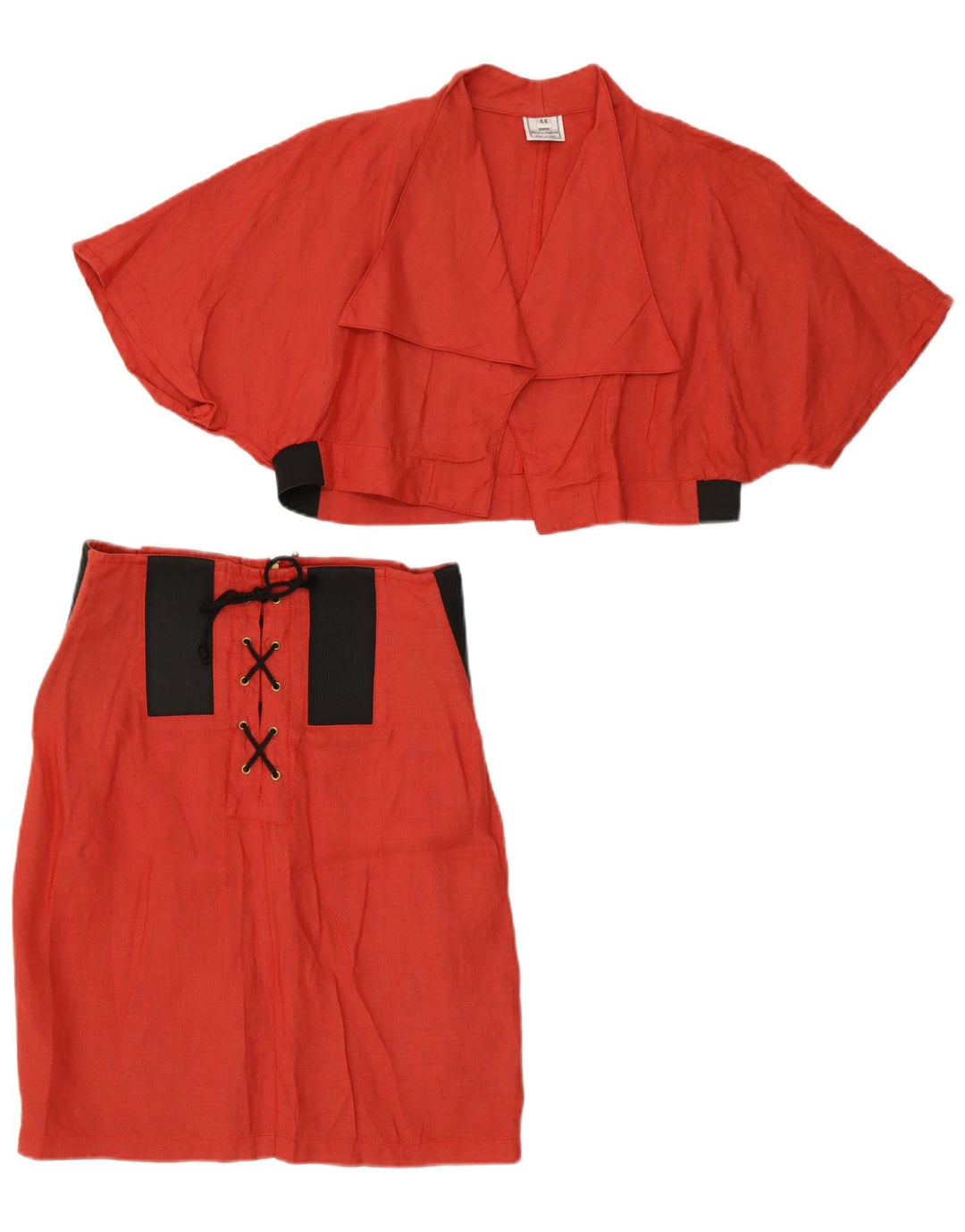Vintage kvinders 2-delt nederdelsæt IT 44 Medium W26 Rød Colourblock Linned