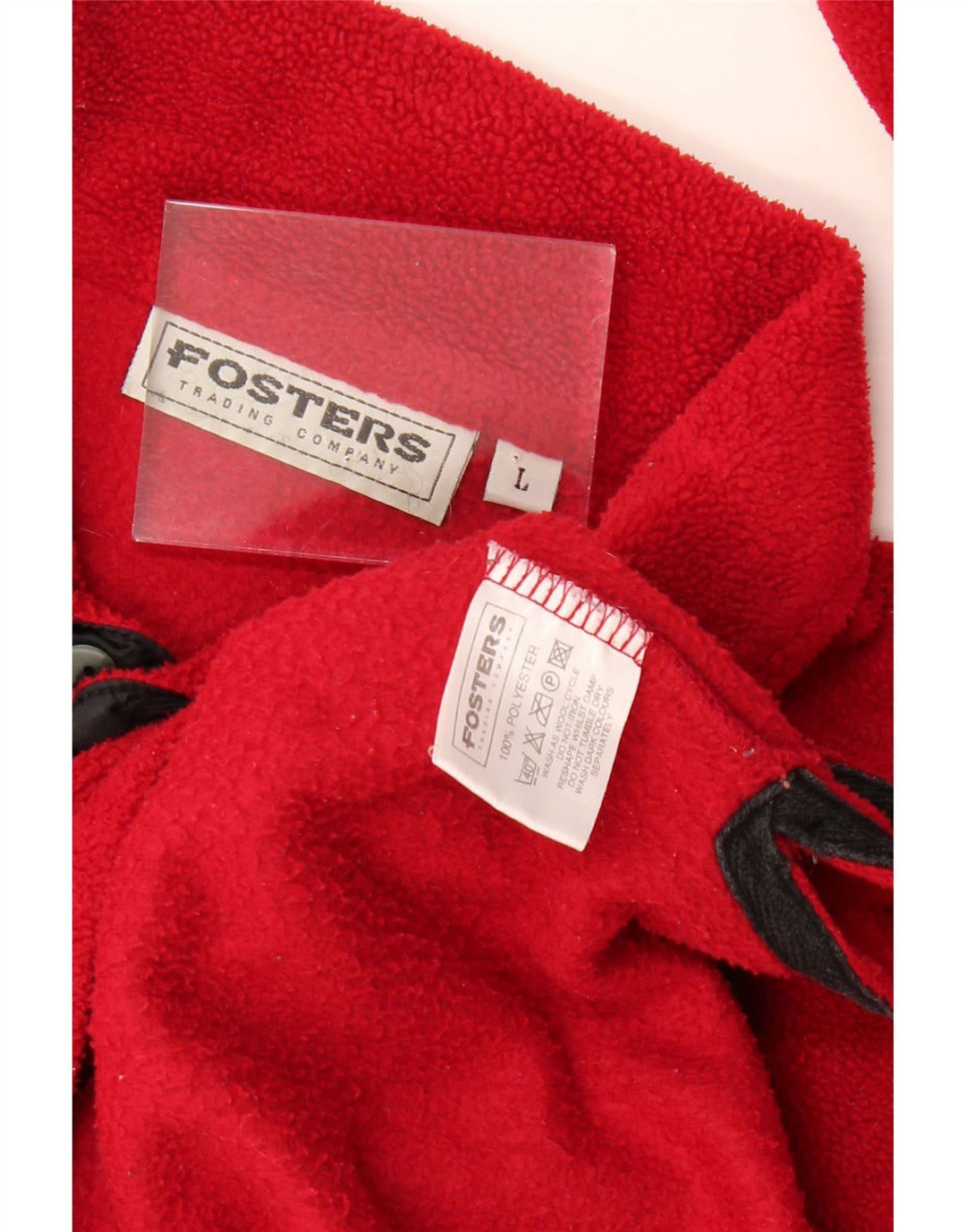 VINTAGE Mens Polo Neck Fleece Jumper Large Red Polyester