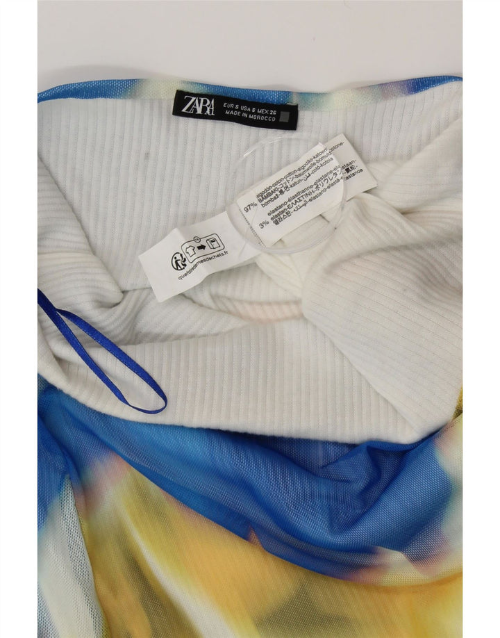 ZARA Stropløs kjole til kvinder UK 8 Lille flerfarvet Tie Dye Bomuld