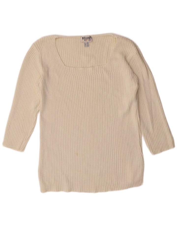 HELLINE Womens 3/4 Sleeve Boat Neck Jumper Sweater UK 14 Medium Off White