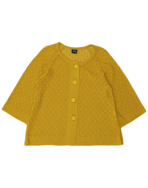 Bieffe 3/4-ærmet hæklet cardigantrøje til kvinder UK 18 XL Gul bomuld