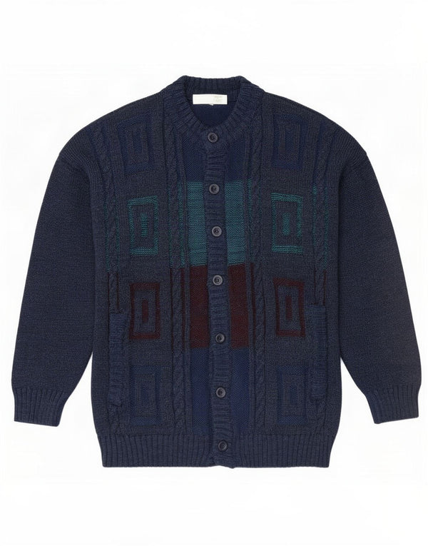 Ambrosius Heim Herre Cardigan Sweater IT 50 Medium Marineblå Geometrisk