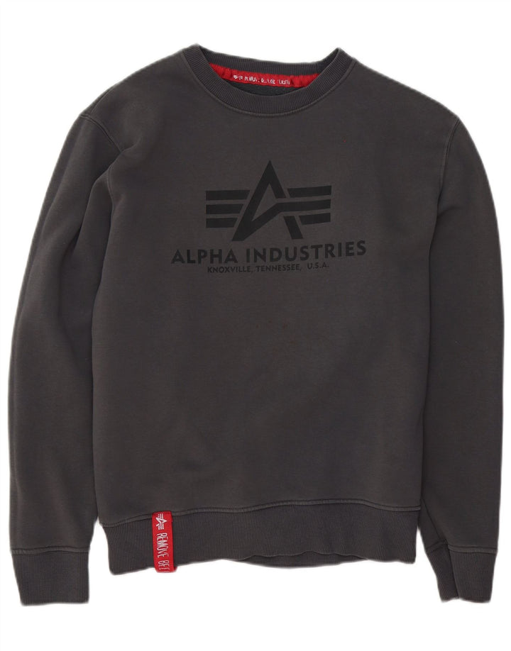 Alpha Industries Grafisk sweatshirt til mænd, lille grå bomuld