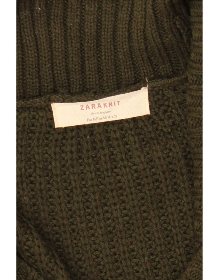 Zara Dame Dobbeltradet Cardigan Sweater UK 14 Medium Khaki