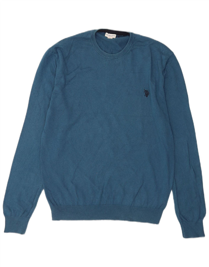 U.S. Polo Assn. Herre rund hals sweater mellemblå bomuld