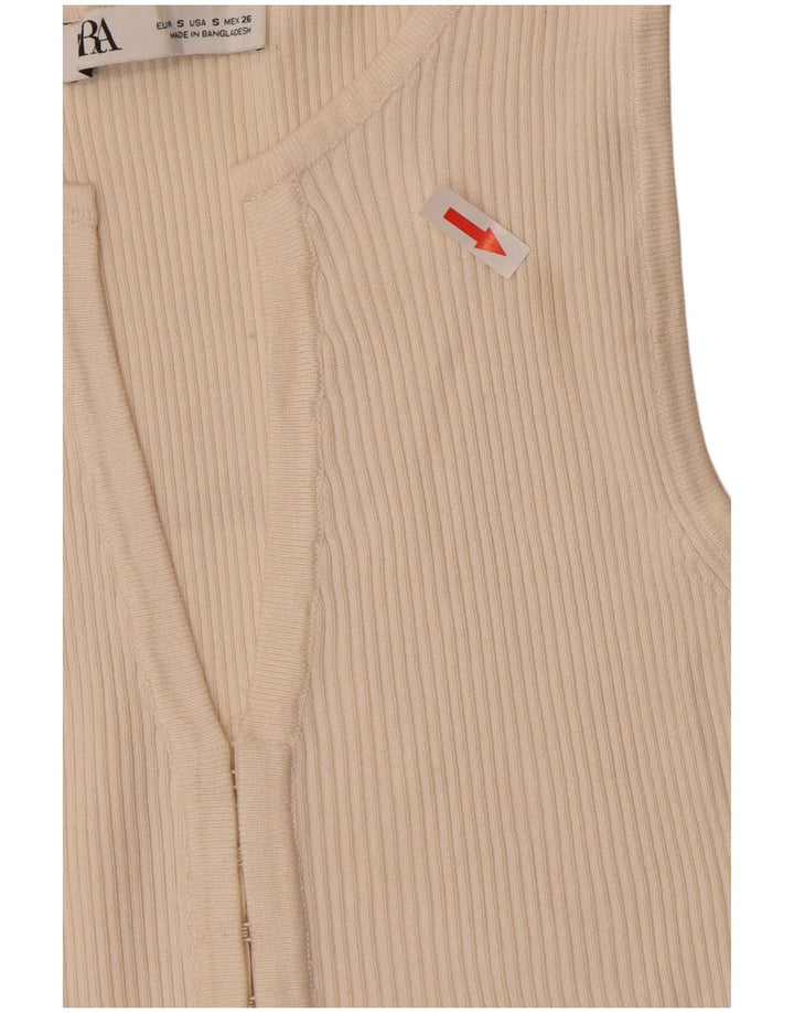 Zara Dame Cardigan Top UK 8 Small Off White Viscose