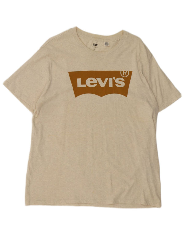 Levi's Womens Graphic T-Shirt Top UK 18 XL Off White Flecked Cotton