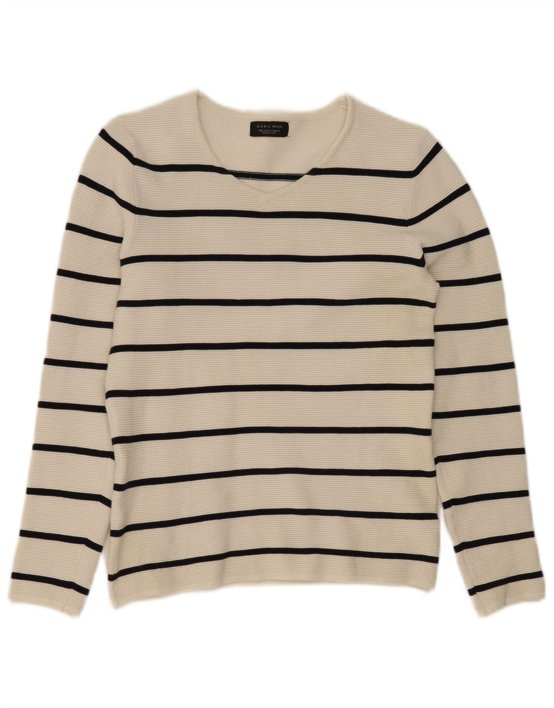 Zara Herre V-hals sweater lille hvid stribet