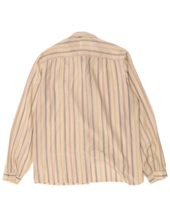 Vintage oversized skjortebluse til kvinder EU 40 Medium beige stribet polyester