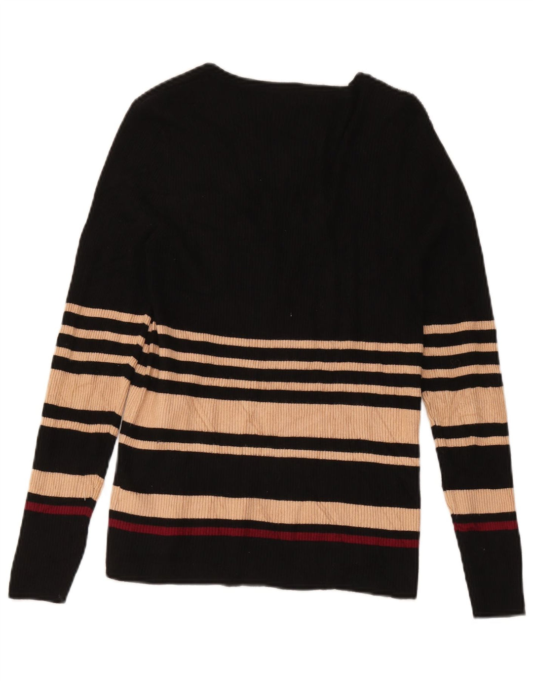 Marks & Spencer Dame V-hals sweater UK 14 Medium Sort Stribet