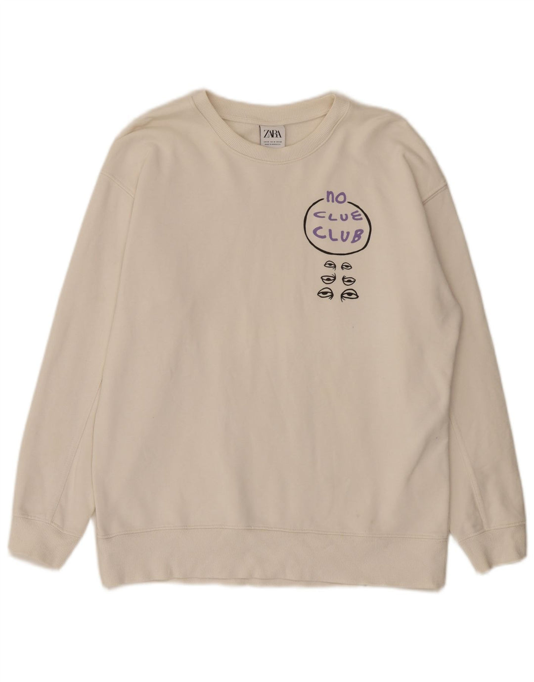 Zara Herre grafisk sweatshirt Jumper Medium Hvid Bomuld