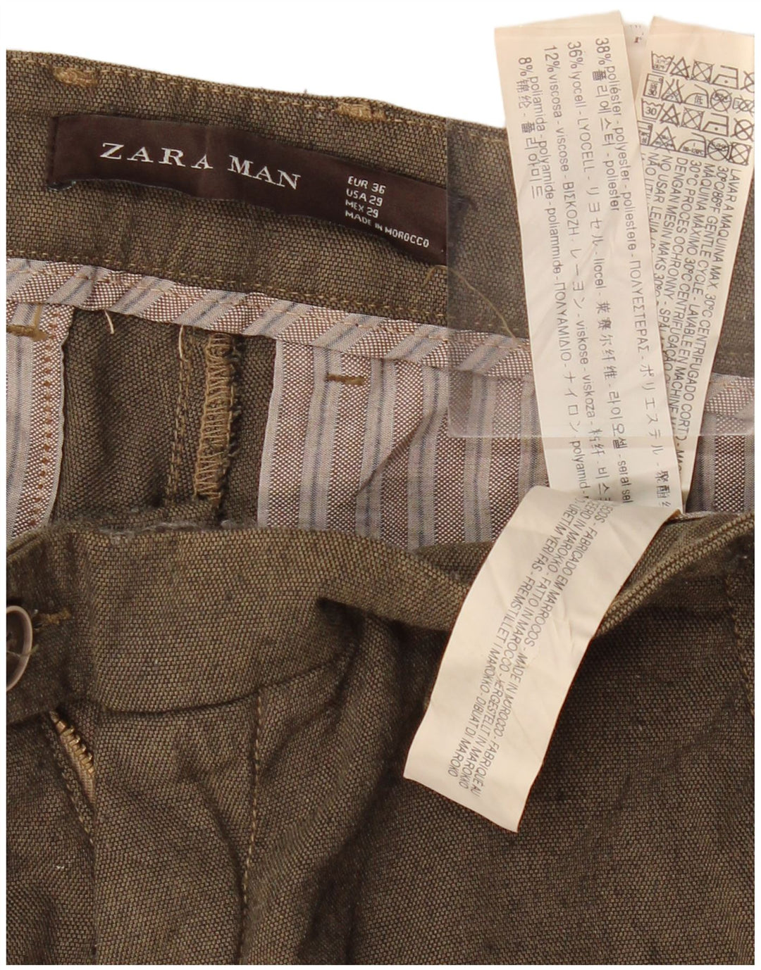 Zara Herre Slim Suit Bukser EU 36 XS W29 L28 Khaki Polyester