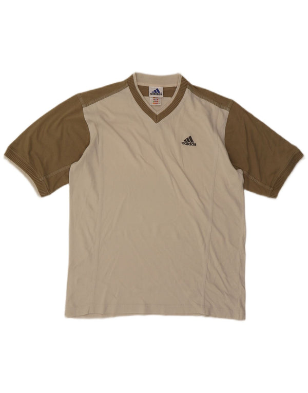 Adidas Mens T-Shirt Top UK 38/40 Medium Beige Colourblock Cotton