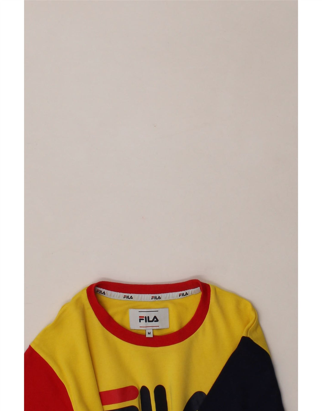 FILA Mens Graphic T-Shirt Top Medium Yellow Colourblock Cotton Vintage Fila and Second-Hand Fila from Messina Hembry 