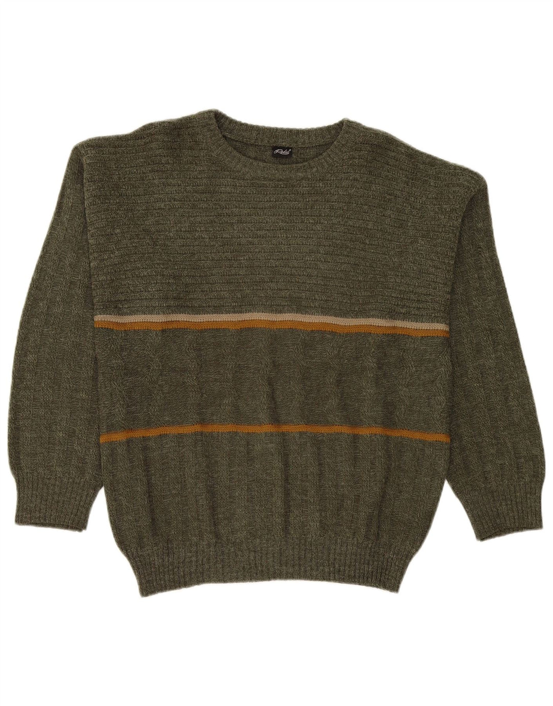 Rodes Herre Crew Neck Jumper Sweater IT 50 Medium Grøn Stribet Akryl