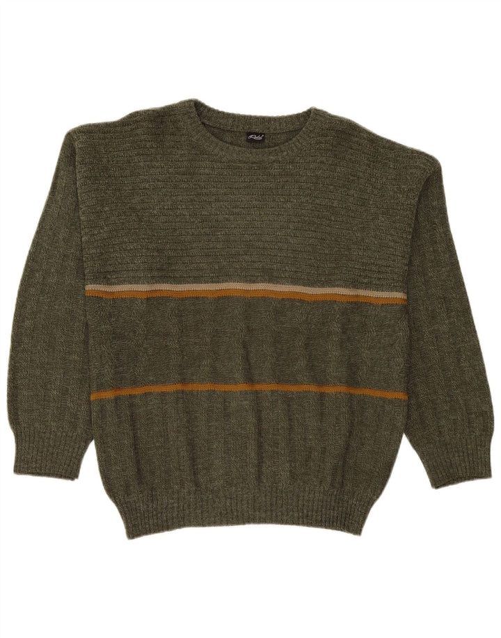 Rodes Herre Crew Neck Jumper Sweater IT 50 Medium Grøn Stribet Akryl