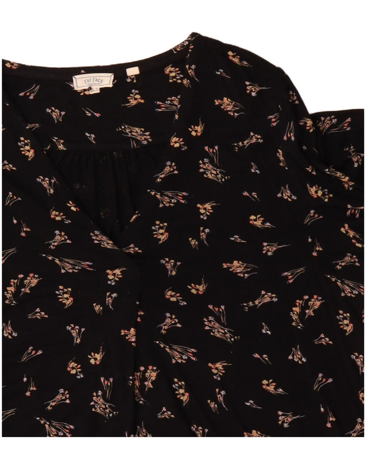 Fat Face Dame Langærmet Oversized Bluse Top UK 12 Medium Black Floral