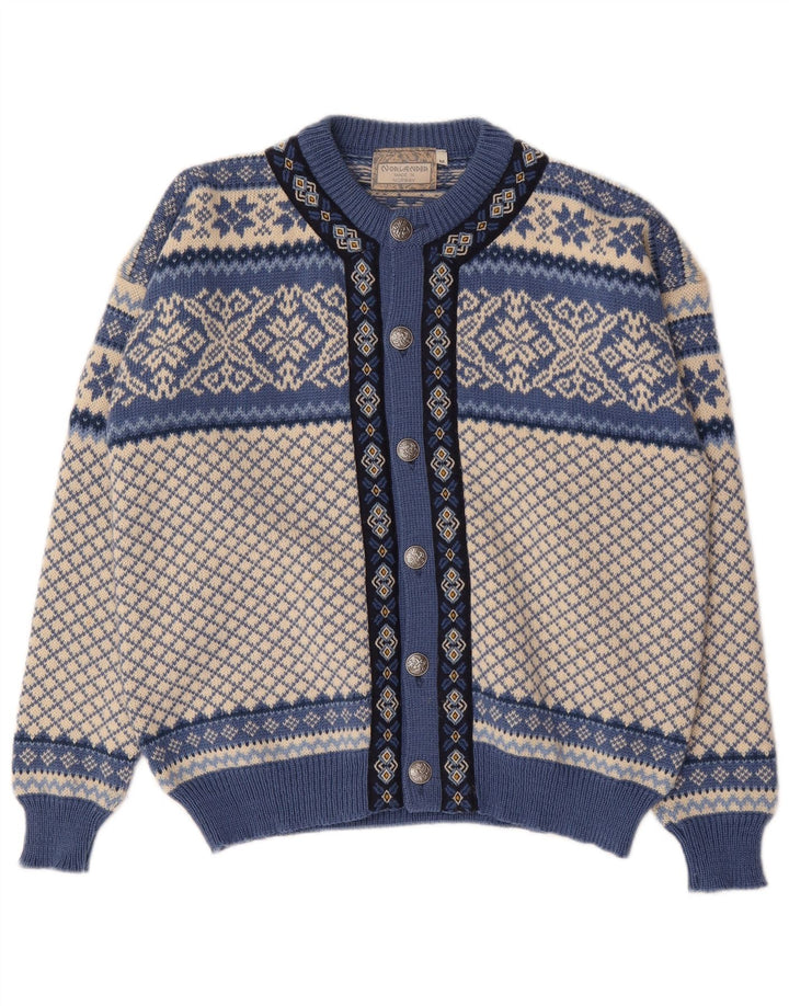 Vintage herre cardigan sweater Medium Blue Fair Isle