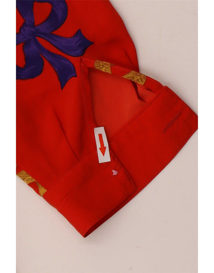 Vintage kvinders abstrakt mønster skjortebluse UK 16 Large Red