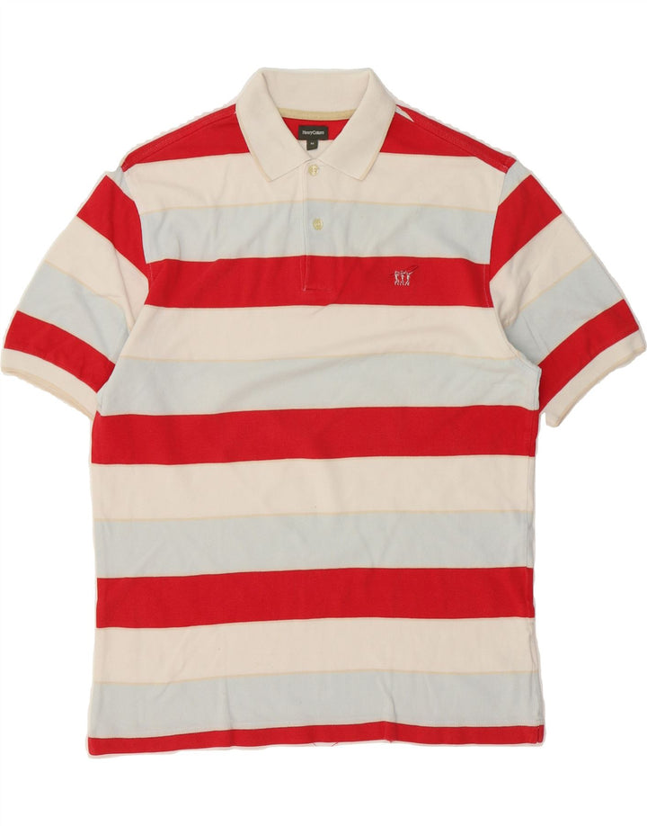 HENRY COTTONS Mens Polo Shirt Medium Red Striped Cotton Vintage Henry Cottons and Second-Hand Henry Cottons from Messina Hembry 